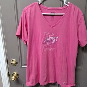 Life Is Good Pink Graphic V-Neck Tee